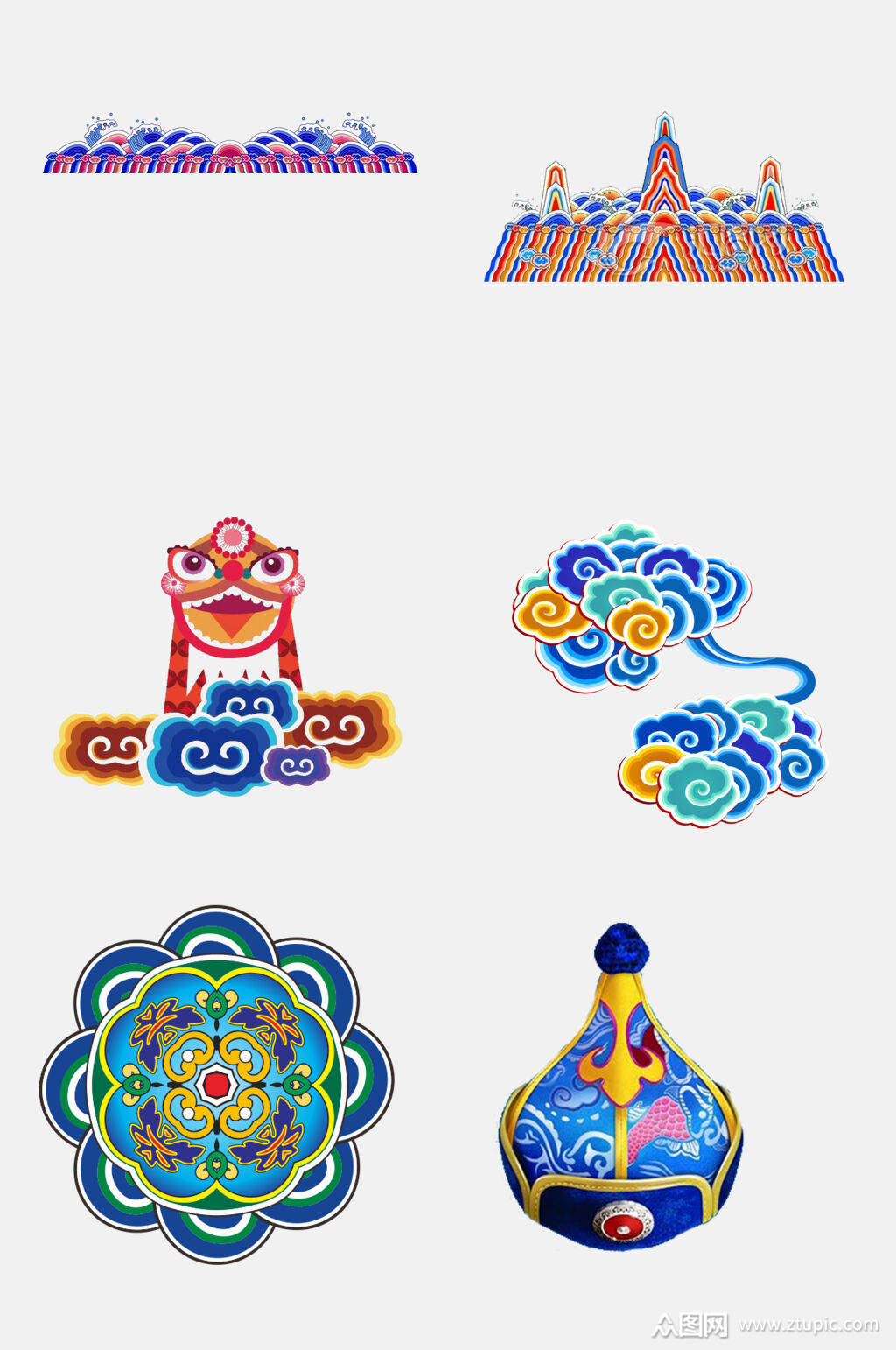 中式祥云免抠元素云纹海浪团纹图案