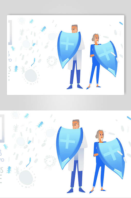 蓝色盾牌预防流感设计素材