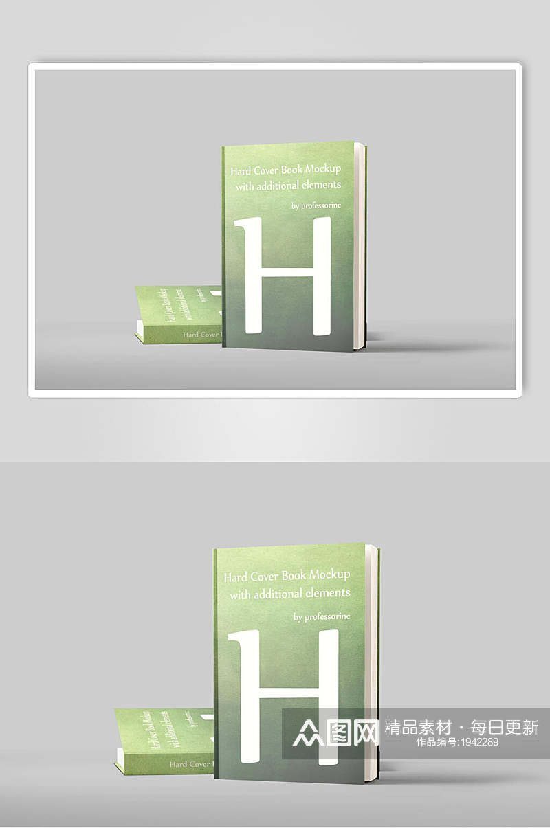 清新绿色渐变书籍画册样机贴图效果图素材