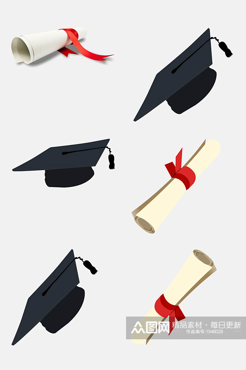 毕业学士帽毕业证免抠设计元素素材