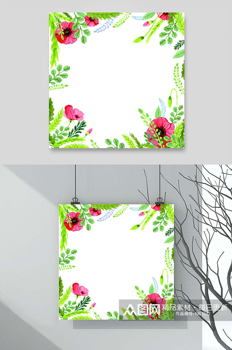 红花绿叶热带植物创意海报设计素材素材