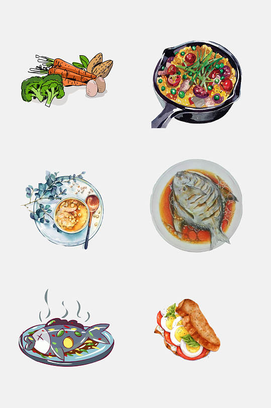 手绘卡通烤肉烤鱼牛排肉串香肠免扣元素立即下载娱乐度假烤鱼野炊休闲
