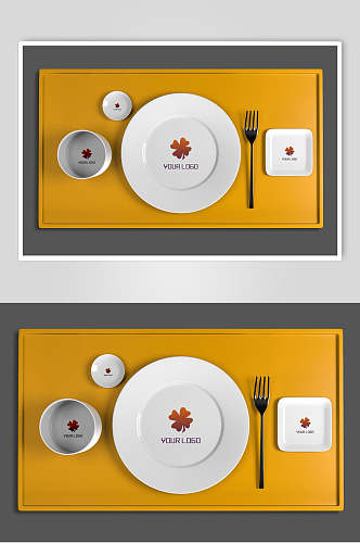 简洁陶瓷餐具整套VI样机贴图效果图