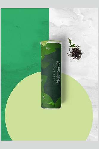 绿色茶叶茶具包装样机贴图效果图