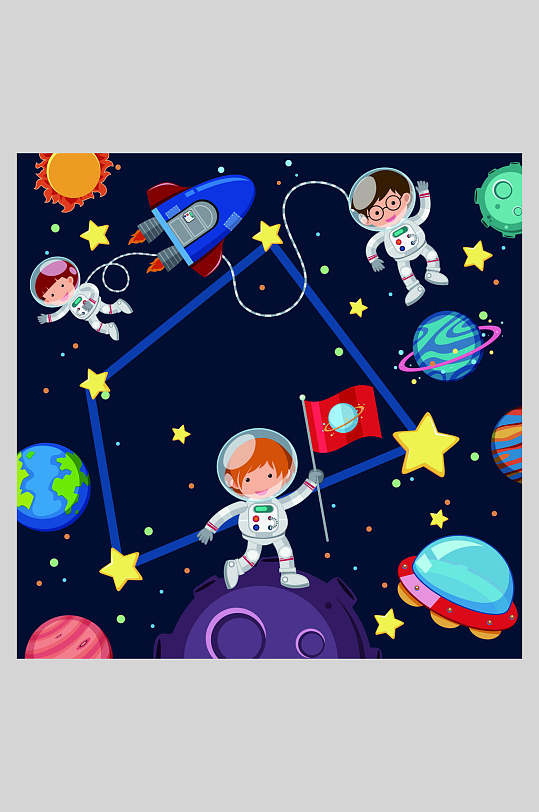 可爱星球太空插画儿童节儿童宇航员