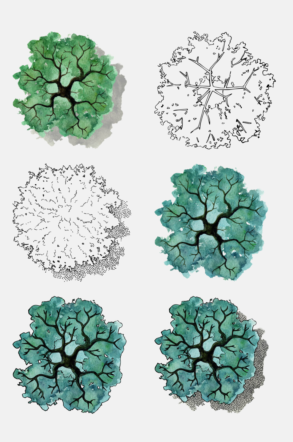 水彩渐变手绘树木免抠设计元素
