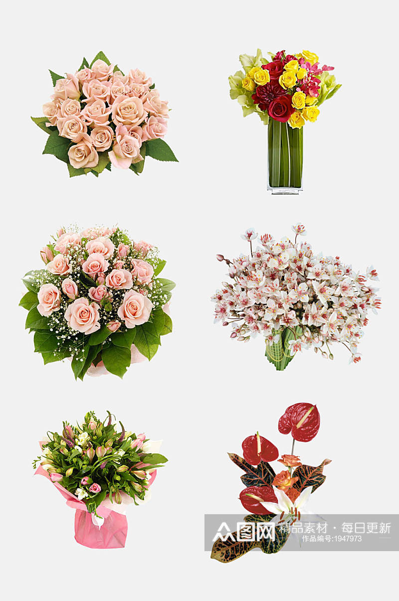 粉色花束鲜花免抠设计元素素材