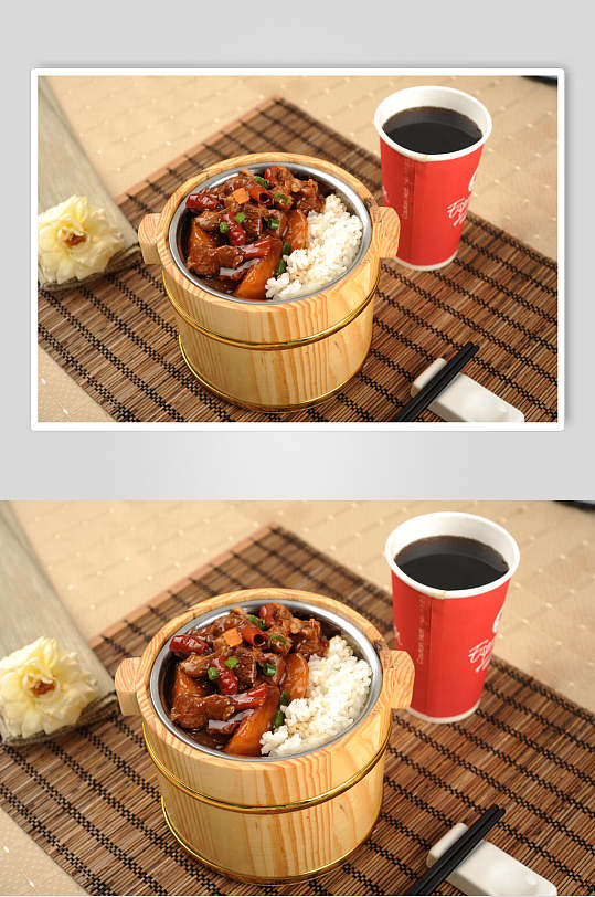 特色荤菜木桶饭美食高清图片