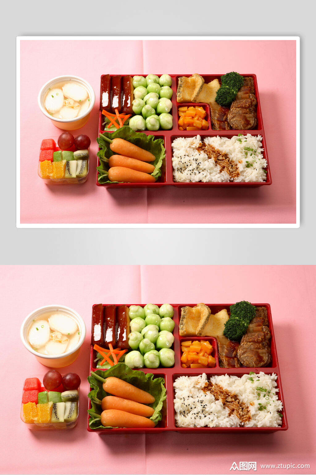 荤素水果快餐盒饭图片素材
