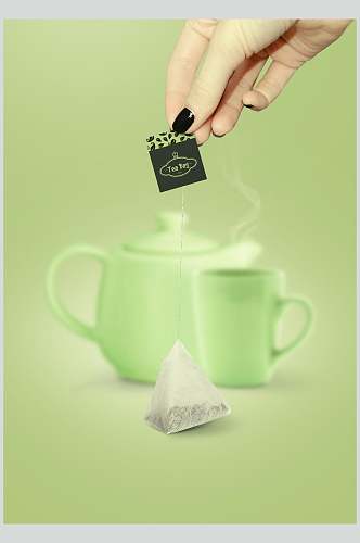 清新绿色渐变茶具茶叶包装整套VI样机效果图