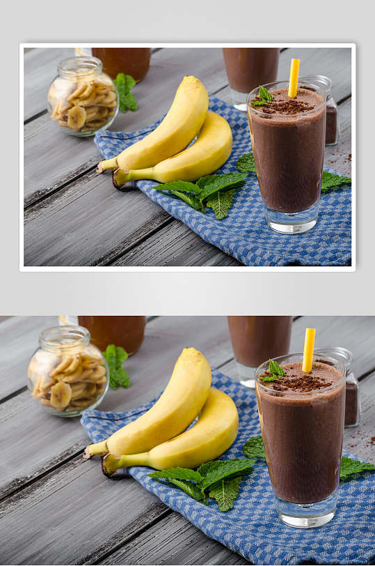 香蕉巧克力果汁摄影图片
