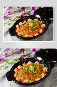 大菜虾干粉丝煲高清摄影图片