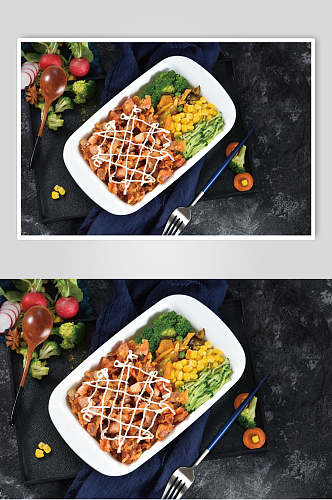 健康美味沙拉脆皮鸡饭美食图片