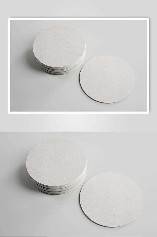 纯白色圆形杯垫贴图样机