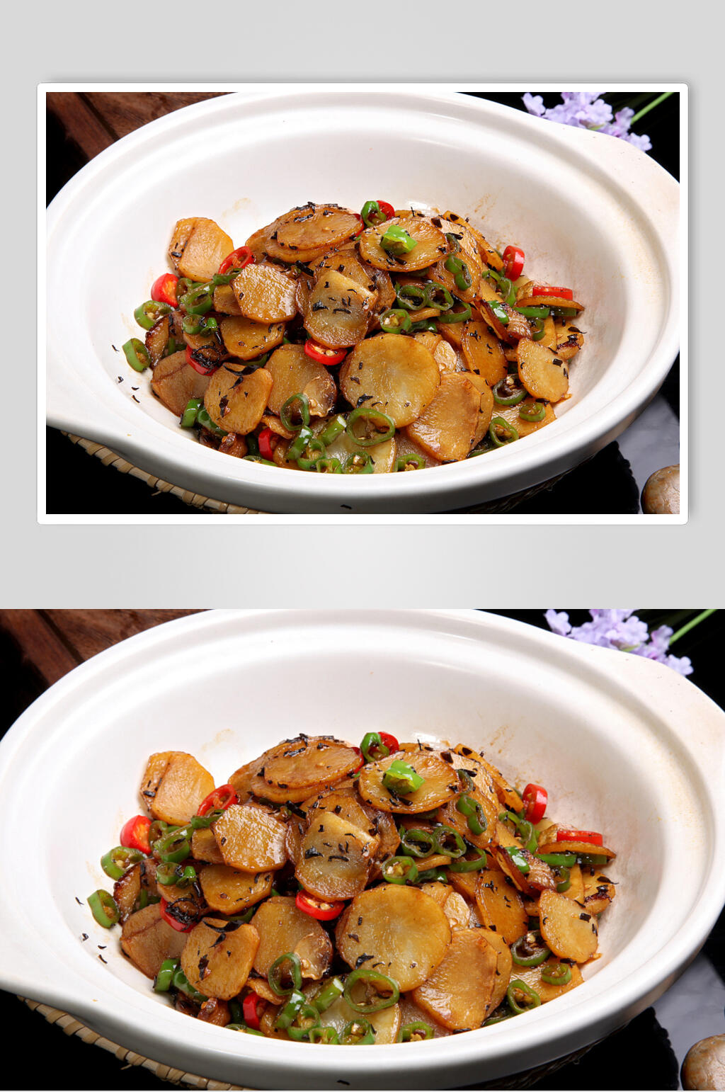 砂窝焗土豆片高清图片素材