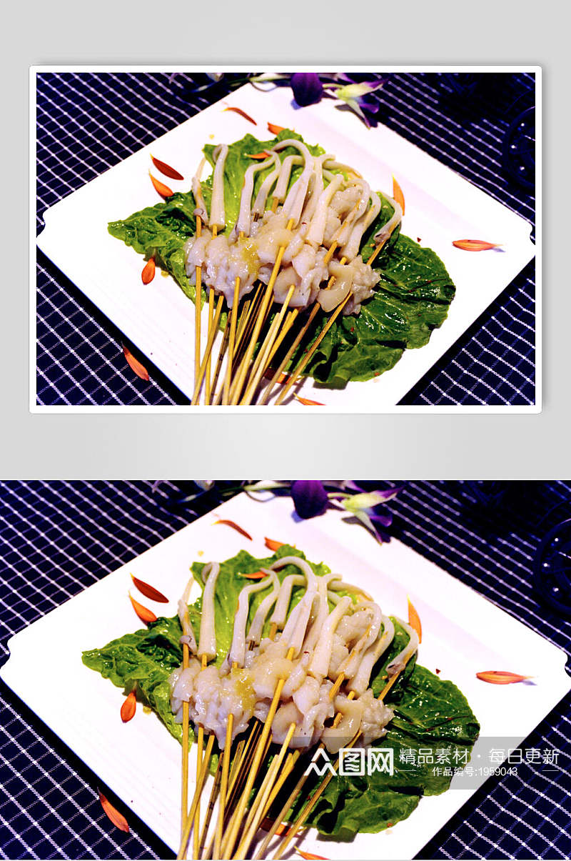 鱿鱼海鲜烧烤美食串串香食品图片素材