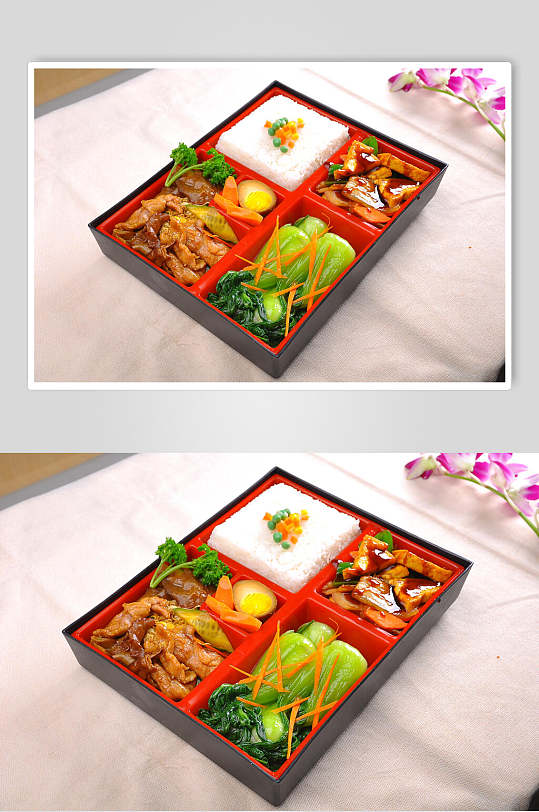 简约快餐盒饭摄影图片