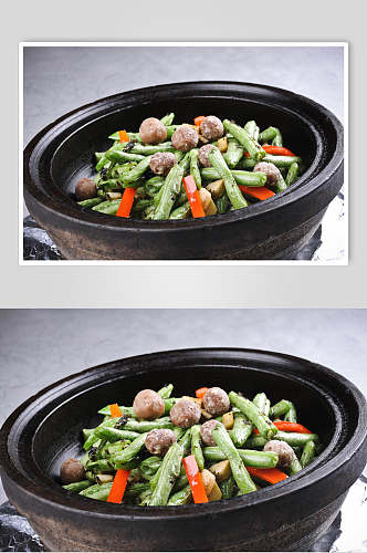 鹅肝揽菜焗豆王高清摄影图片