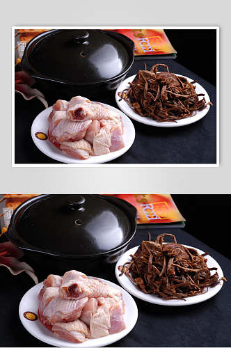 热菜茶树菇土鸡煲高清图片