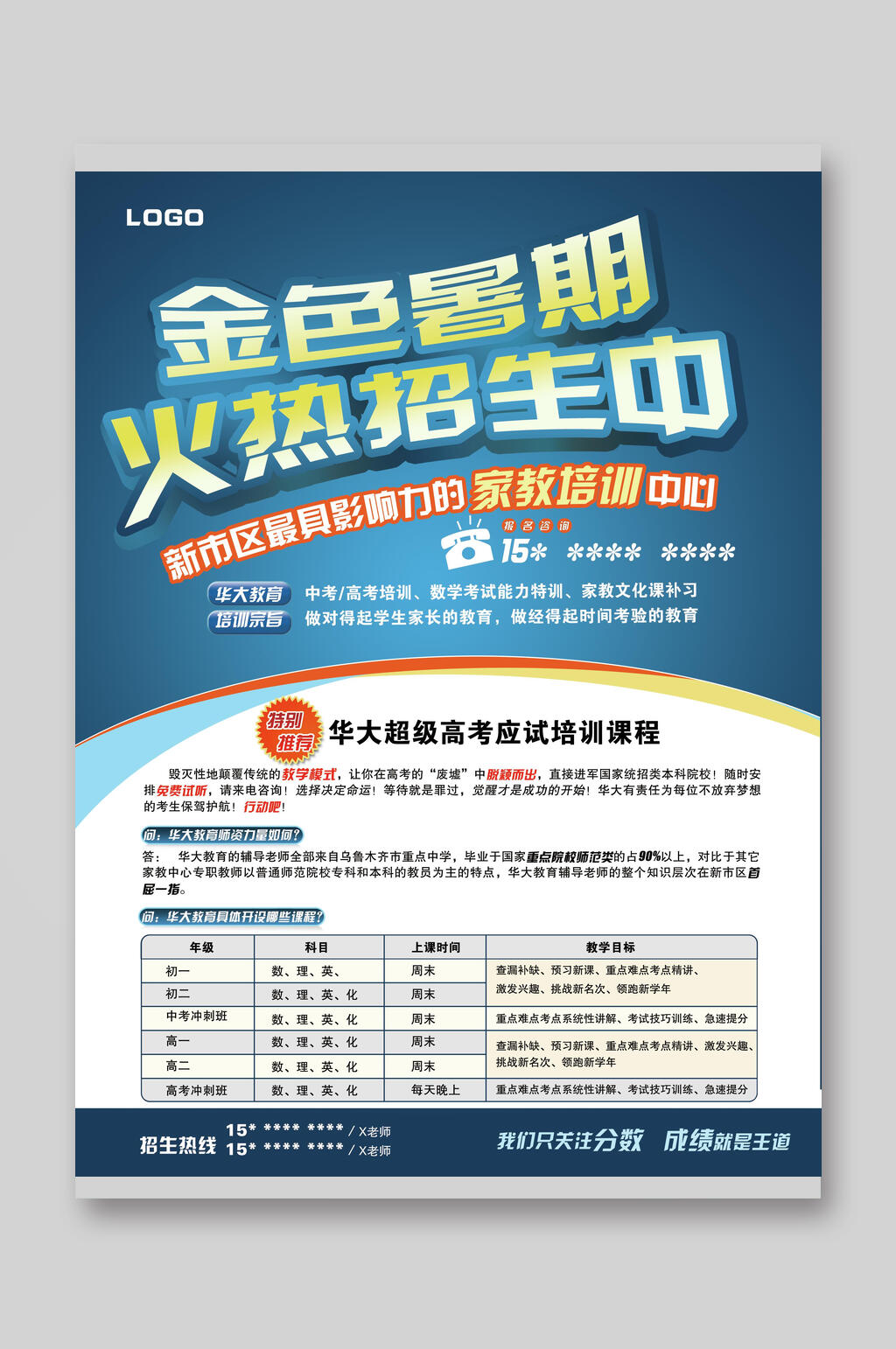 金色暑期火热培训班招生宣传单素材