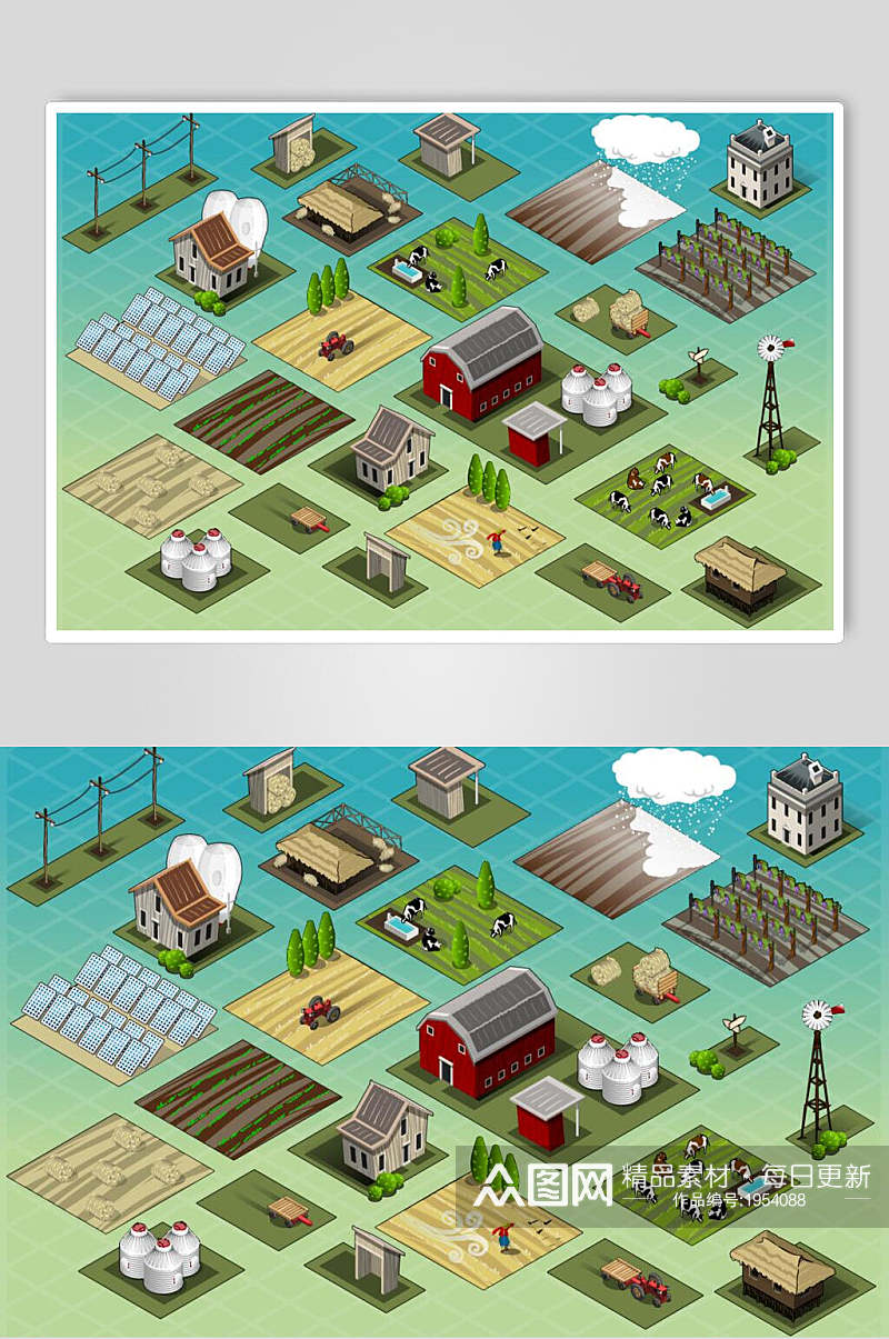 插画设计城市农庄布局素材