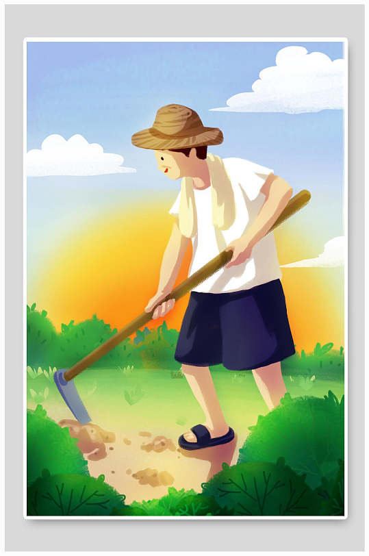 五一劳动节插画农民田间劳作-众图网