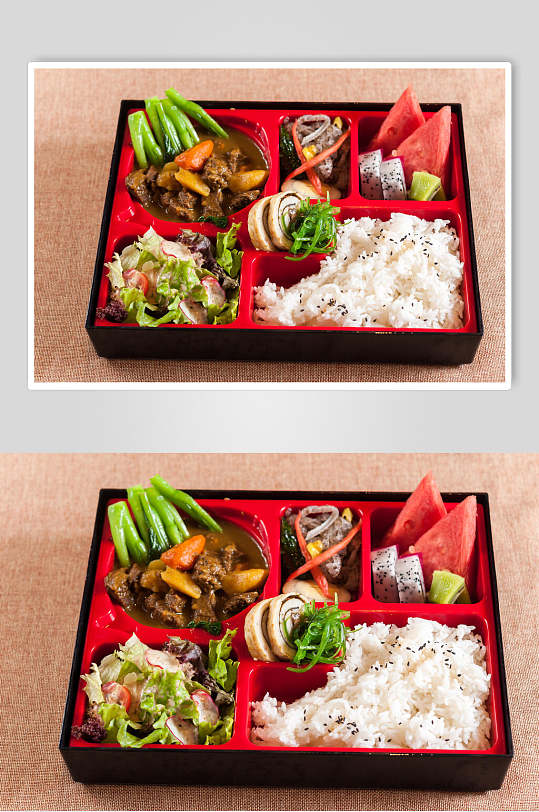 健康美味料理快餐盒饭摄影图片
