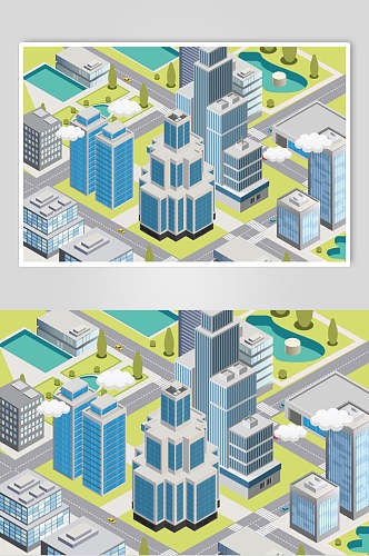 城市建筑插画两联高楼大厦