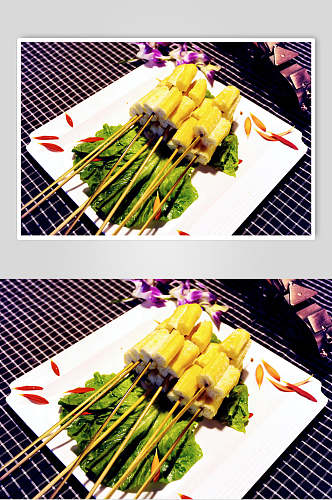 竹笋素菜烧烤美食串串香高清图片