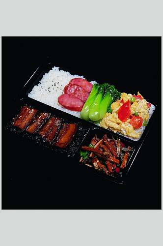 叉烧五花肉美食盒饭摄影图片