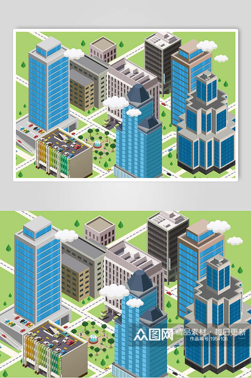 手绘25D城市建筑设计插画素材