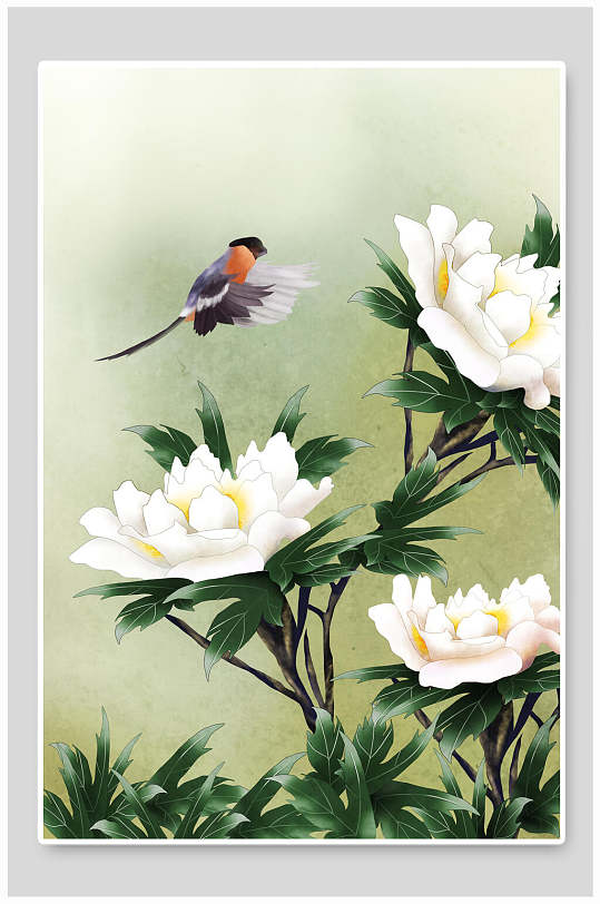 鸟语花香中国风花鸟国画背景