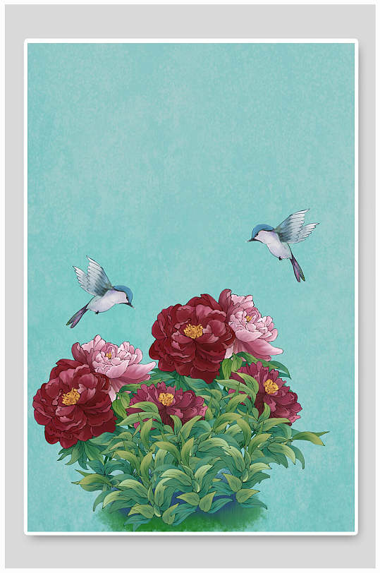 牡丹花开中国风花鸟国画背景