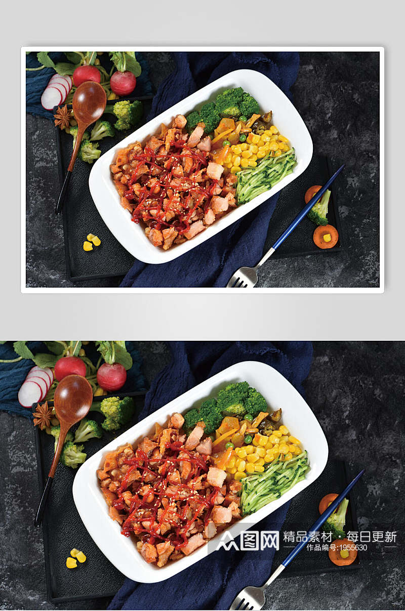 营养健康番茄脆皮鸡饭美食图片素材