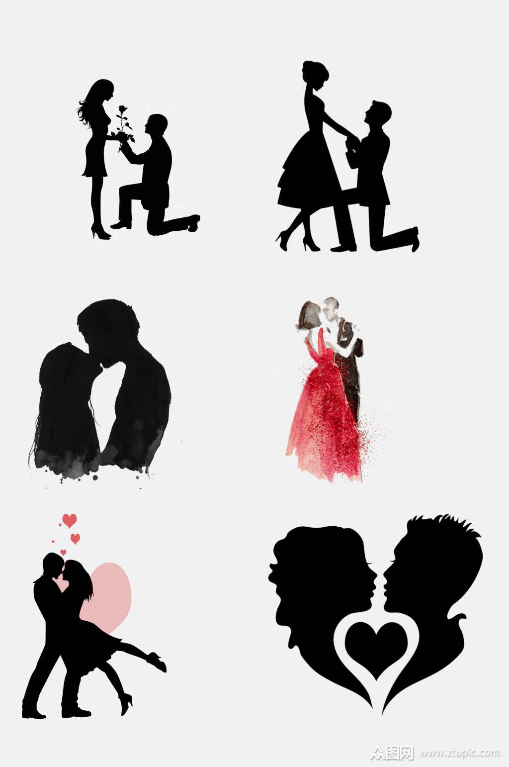 黑色情人节情侣免抠设计元素素材