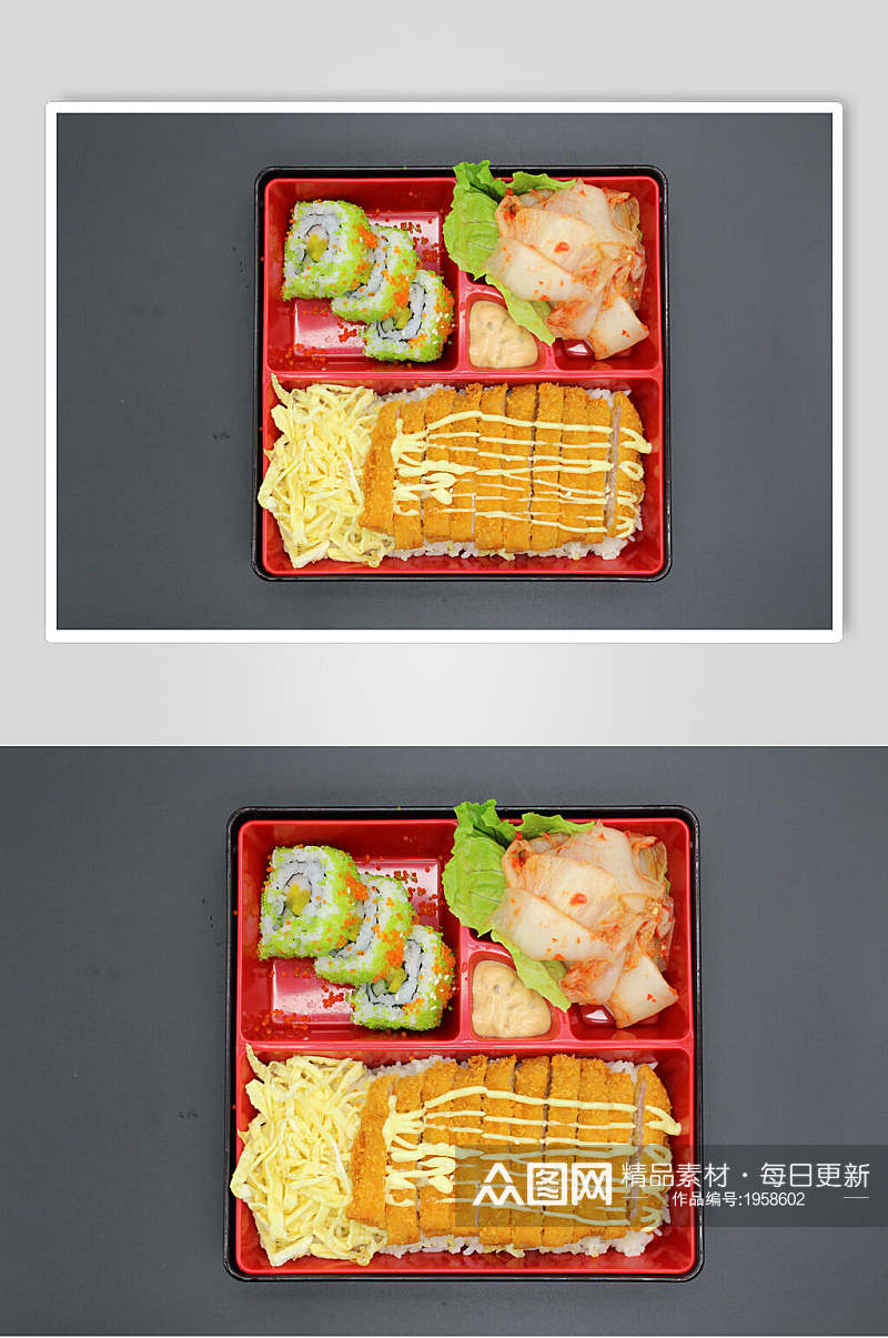 油炸鸡肉烤内快餐盒饭摄影图素材