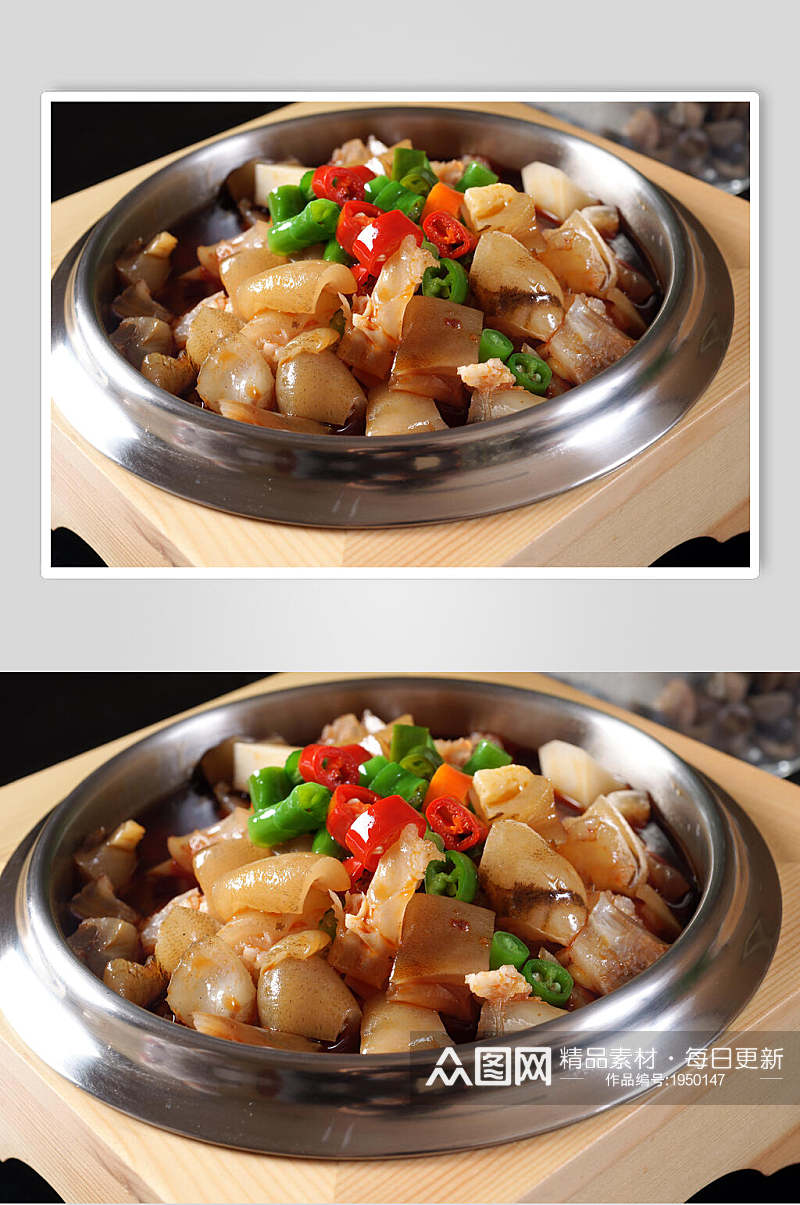 石锅青椒焖牦牛掌高清摄影图片素材