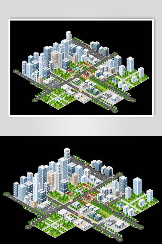 城市建筑插画两联城市小区布局