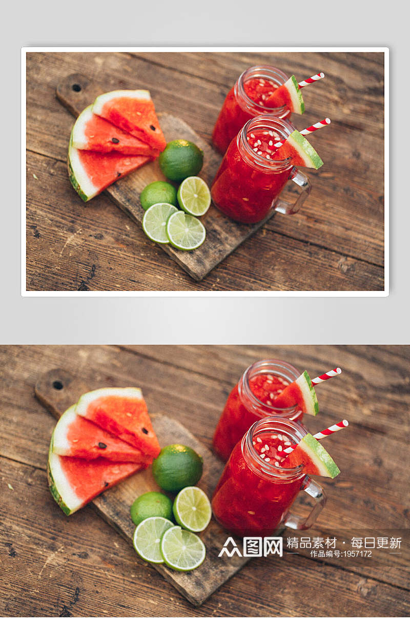 西瓜柠檬果汁下午茶饮品图片素材