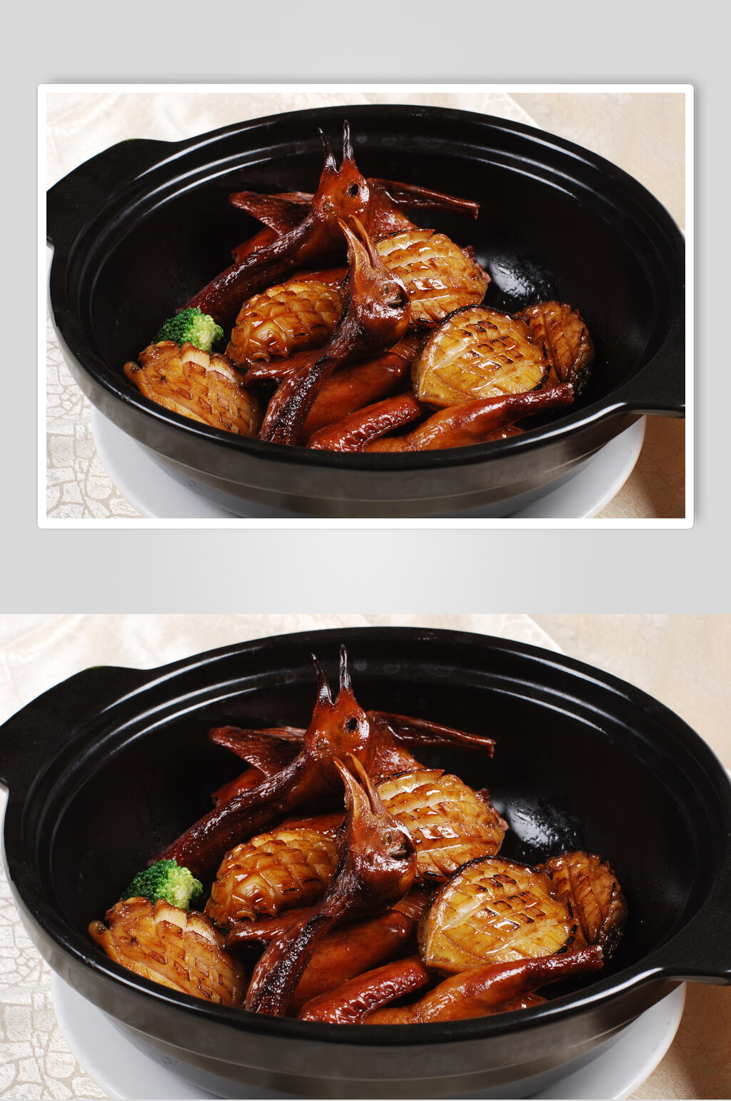 砂锅乳鸽焖鲜鲍高清图片素材