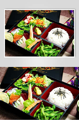 豌豆青菜水果蔬菜美食盒饭摄影图