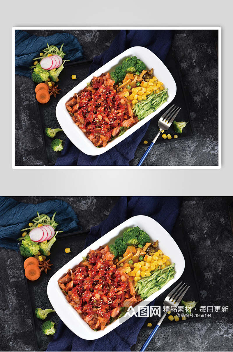 番茄烤肉拌饭美食摄影图片素材