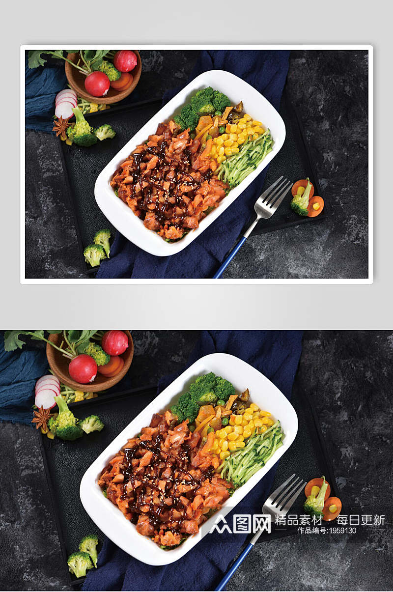 黑椒烤肉拌饭食品图片素材