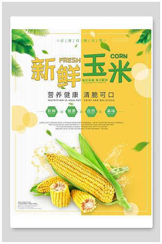 清新新鲜玉米美食海报