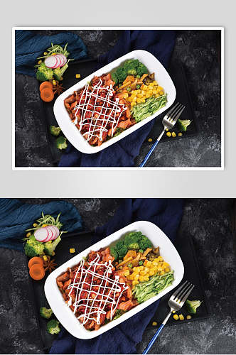 沙拉番茄烤肉拌饭餐饮食品图片