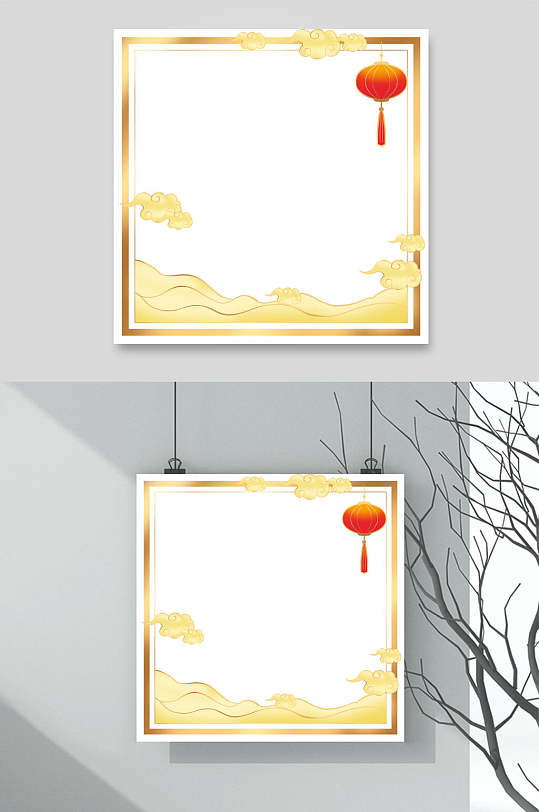 中国风春节边框两联挂画云纹灯笼边框
