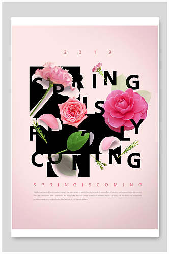 粉玫瑰植物花卉春季海报