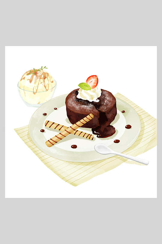 大气极简巧克力蛋糕西点蛋糕下午茶美食插画