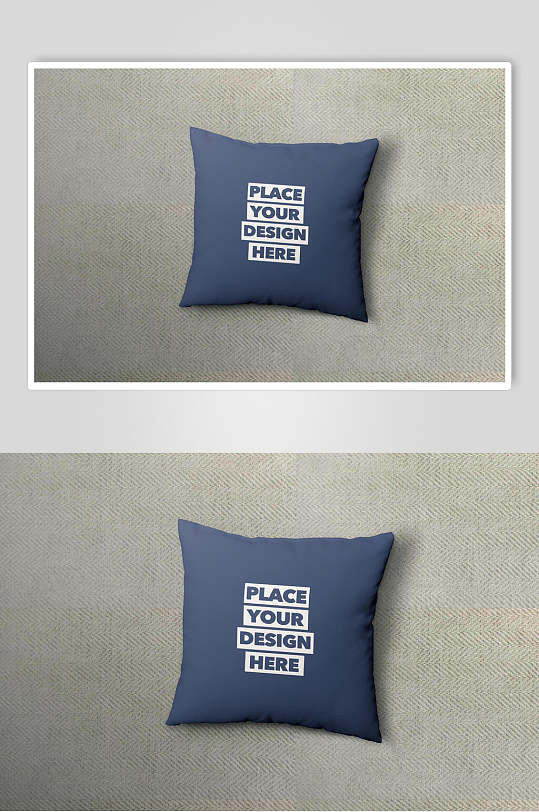 蓝色方形枕头抱枕样机效果图