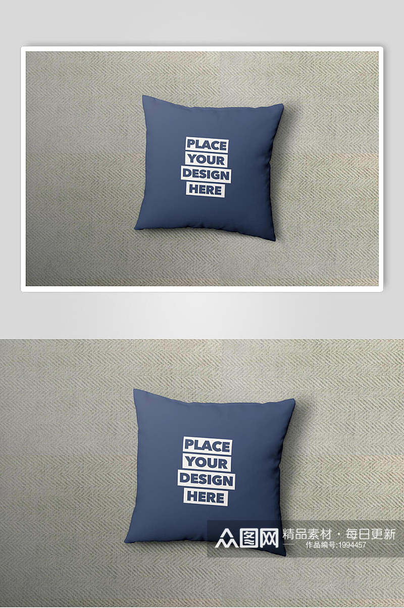 蓝色方形枕头抱枕样机效果图素材